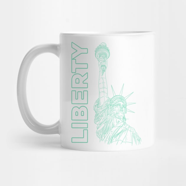 Liberty and the Statue of Liberty in a green line drawing design #2 by DaveDanchuk